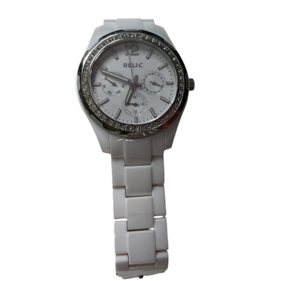 Relic Women's Analog Bracelet Wristwatch Watch White Silver Tone Faux Jewels 6" - Picture 4 of 14